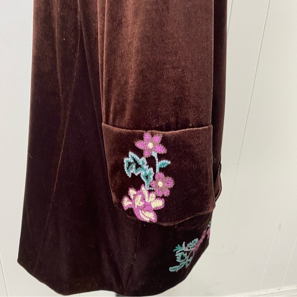 Very Veranesi Sz 22W Brown Velvet Floral Embroidered Jacket Blazer 3/4 Sleeve - Picture 9 of 13